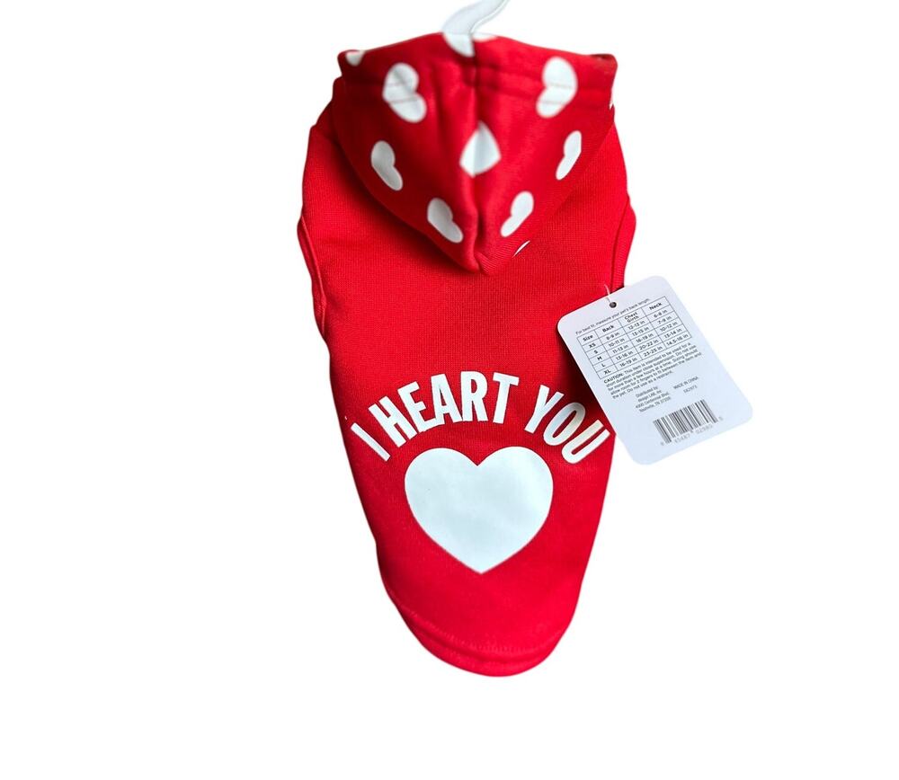 Petite Dog I Love you Hoodie Fleece Sweatshirt, Size XS, Red, NWT